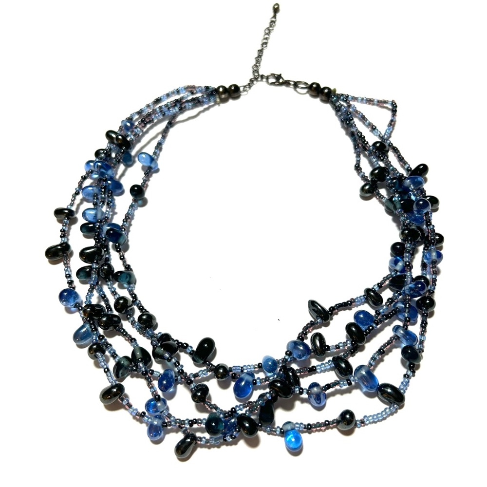 Blue and Black Beaded 5 Strand Costume Necklace